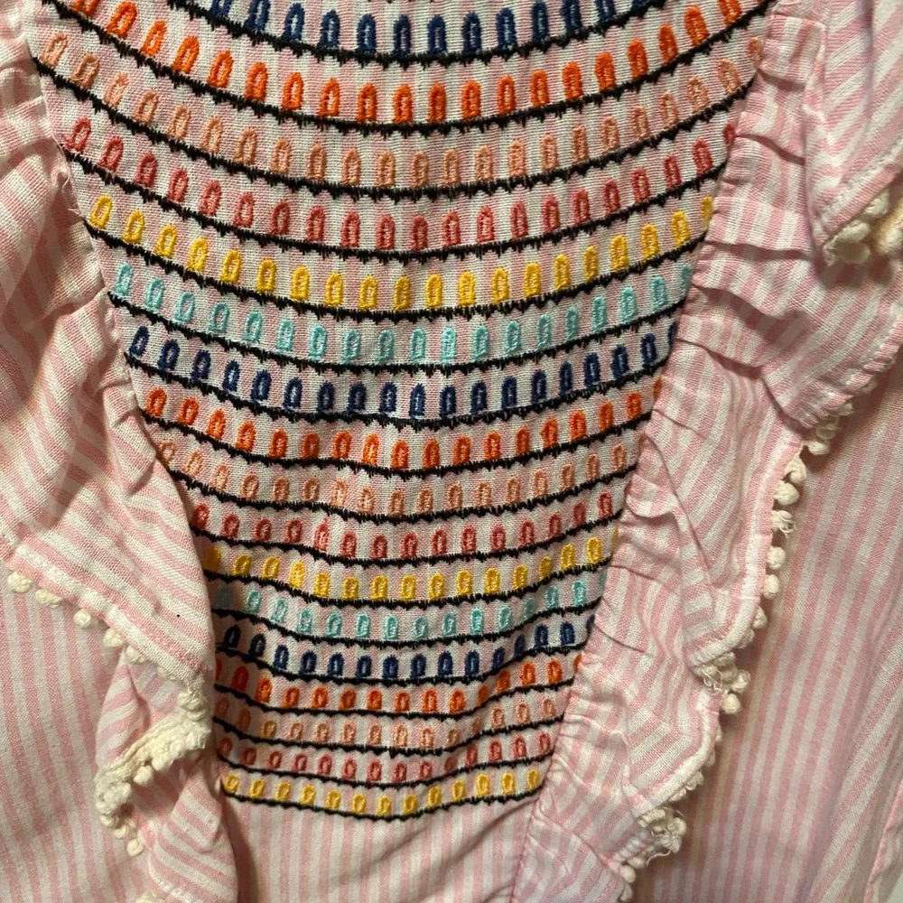 THML Pink Striped Embroidered Ruffle Top - Picture 7 of 9